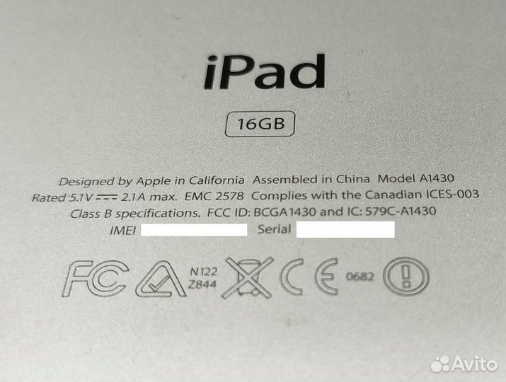 Apple iPad 16GB модель A1430