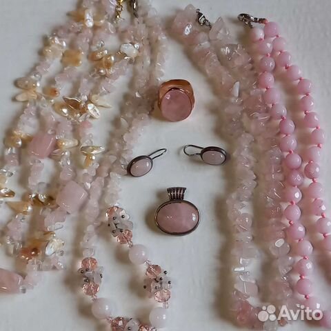 Бусы серьги кольцо кулон розовый кварц