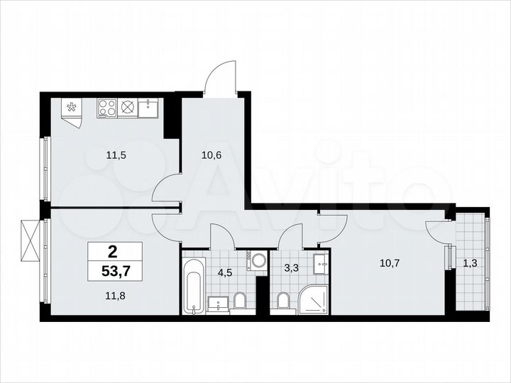 2-к. квартира, 53,7 м², 15/19 эт.