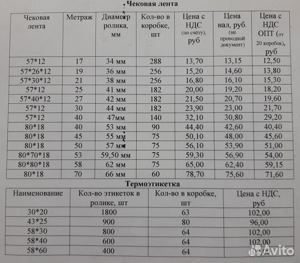 Чековая лента 57 и 80