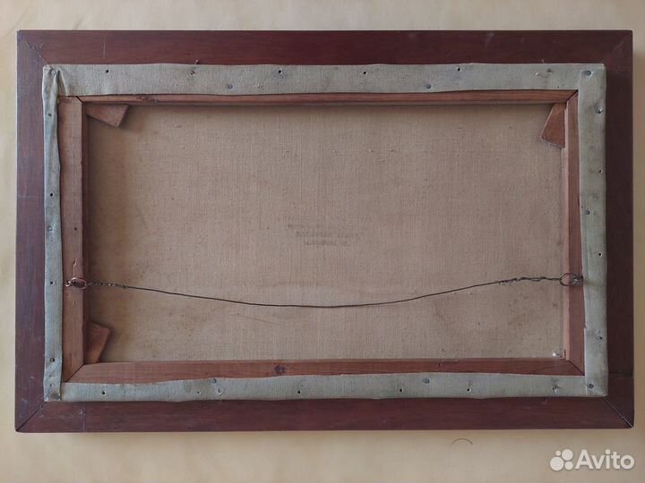 Старая картина маслом в раме. Море, парусники