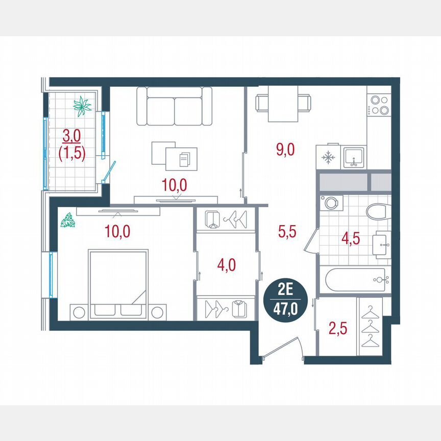2-к. квартира, 47 м², 12/32 эт.