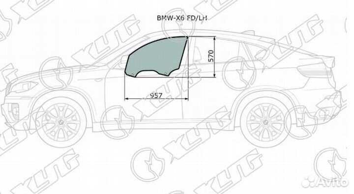 Стекло переднее левое опускное BMW X6 E71 08-14