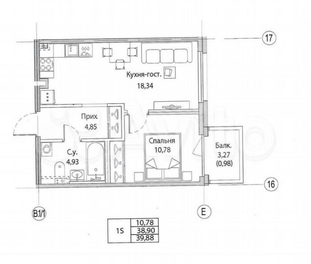 1-к. квартира, 38,9 м², 2/10 эт.