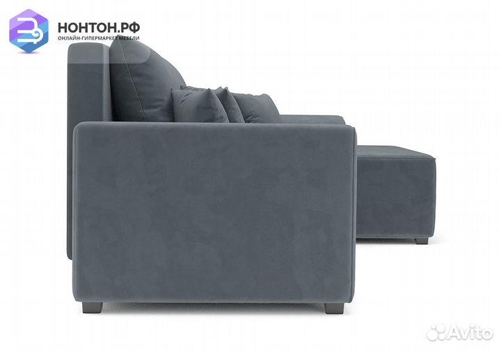 Угловой диван еврокнижка Каскад велюр серо-синий