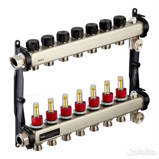 Коллектор для теплого пола Tece 1 вр(г) х 7 выходов 3/4 нр(ш) ек х 1 вр(г) с расходомерами (77310007