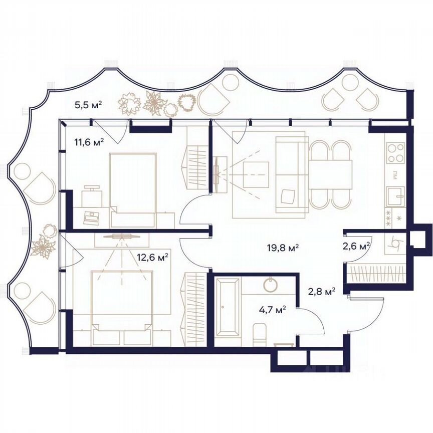 2-к. квартира, 60 м², 14/23 эт.