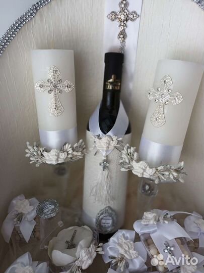 Набор для крещения свечи бонбоньерки на крестины