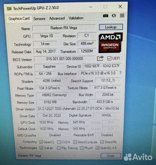 Sapphire Nitro+ RX Radeon Vega 64 8GB Dual Samsung
