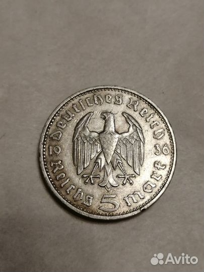 Серебро 5 марок 1936 года