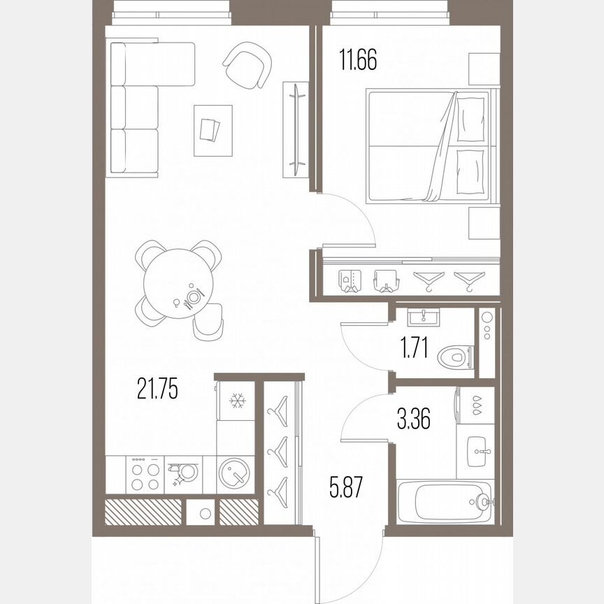 1-к. квартира, 44,4 м², 6/10 эт.