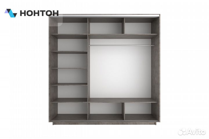 Шкаф-купе 3-х дверный Нонтон бетон / фото ночной Л