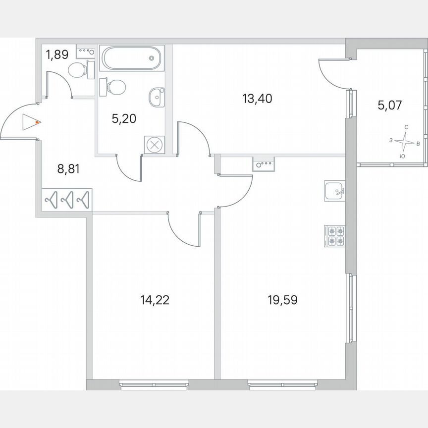 2-к. квартира, 65,7 м², 1/4 эт.