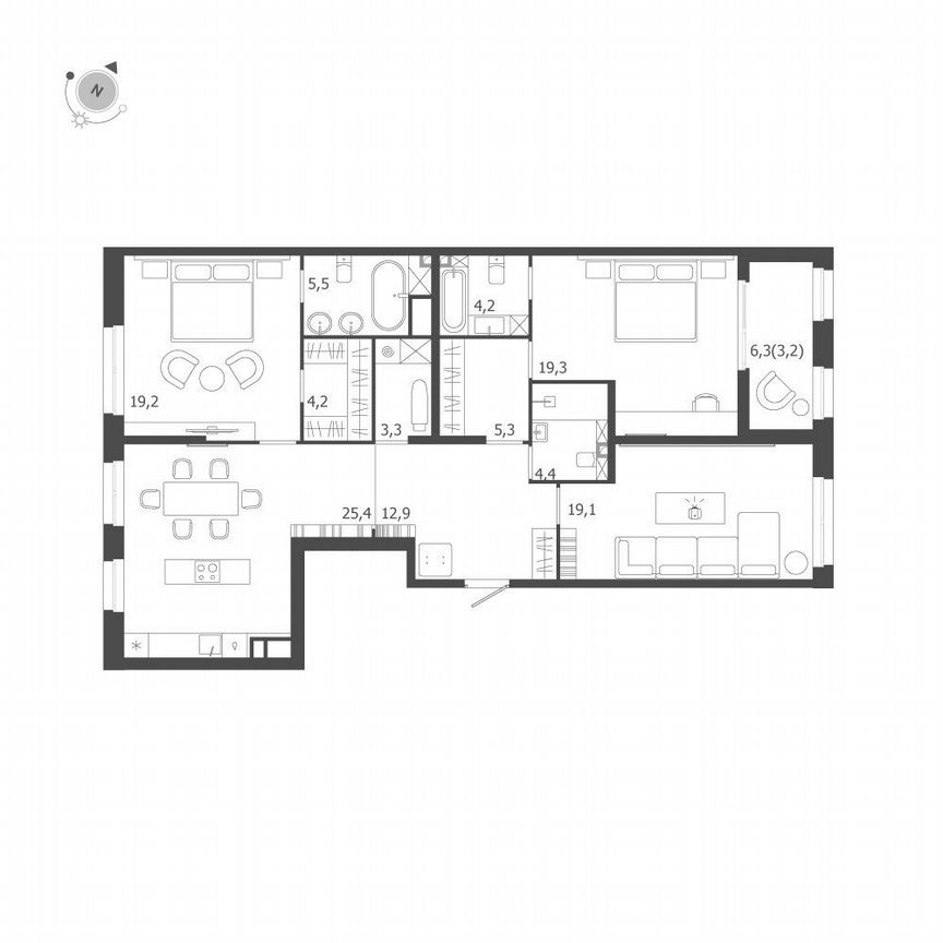 3-к. квартира, 126 м², 6/9 эт.