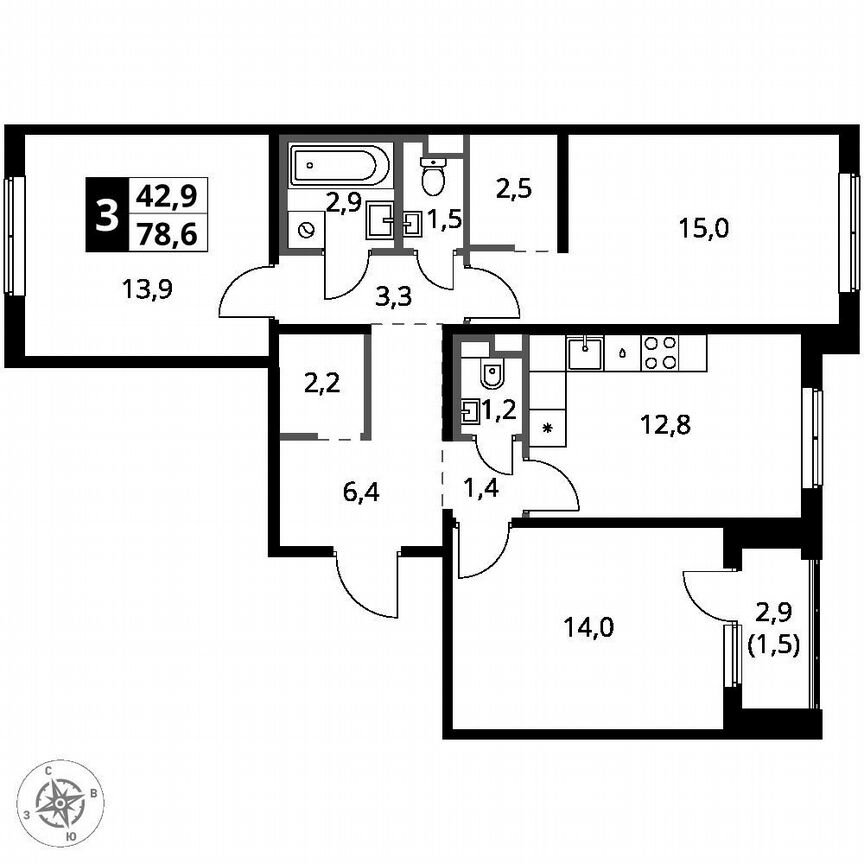 1-к. квартира, 78,6 м², 2/8 эт.