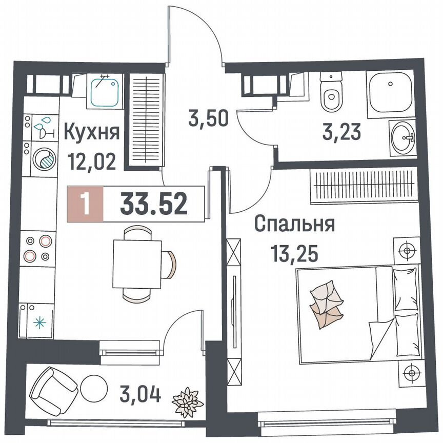 1-к. квартира, 33,5 м², 12/18 эт.
