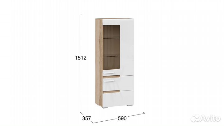 Шкаф для посуды низкий «Фьюжн» Дуб Делано/Белый гл