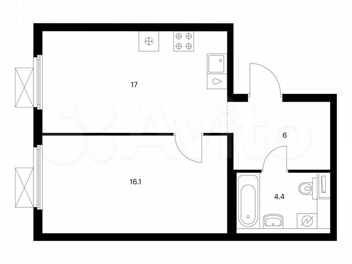 1-к. квартира, 43,5 м², 21/25 эт.