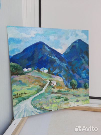 Горный пейзаж. Картина маслом на холсте 30х30см