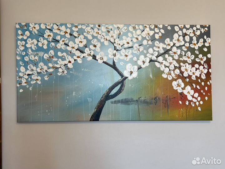 Картина маслом с цветами 50х100