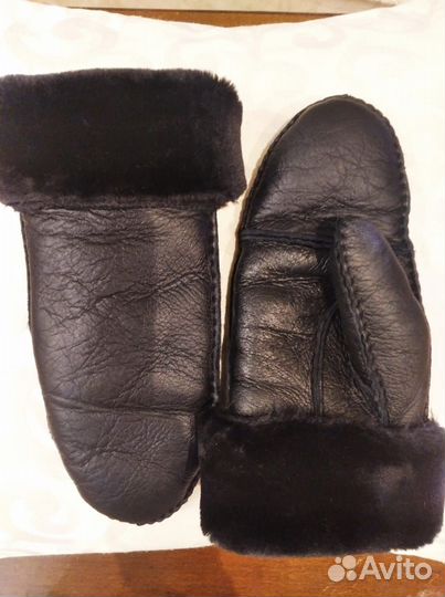 Варежки кожаные меховые