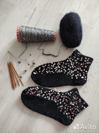 Носки вязаные с пайетками и люрексом