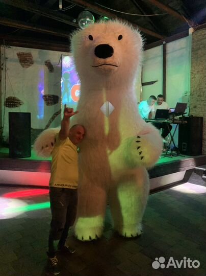 Танцующий белый Мишка/Ростовая кукла