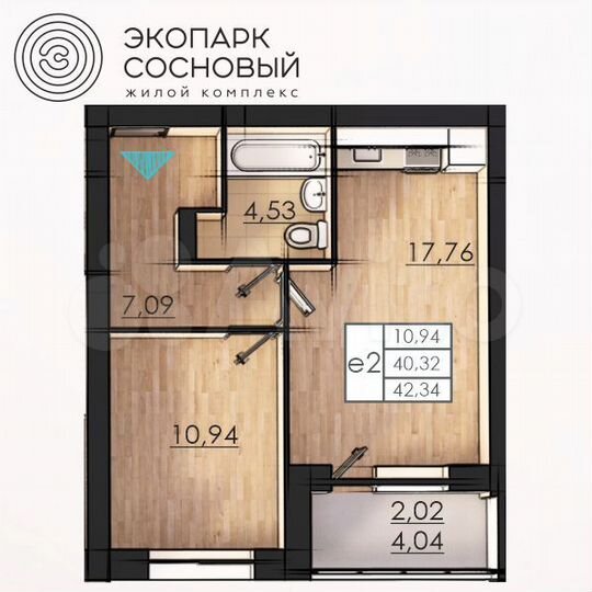 1-к. квартира, 40,1 м², 2/4 эт.
