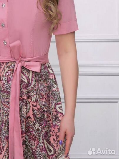Новое платье рубашечный верх нарядное розовое 46-4