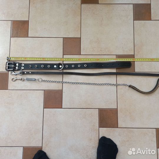 Ошейник коженный для собак с двумя поводками