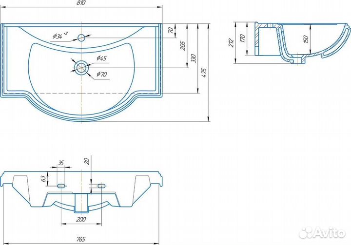 Мебельная раковина Kirovit Классик 80