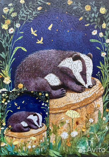 Спящий Енотик деревянный пазл