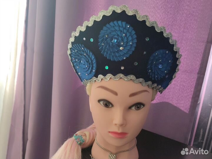 Кокошник новогодний синий