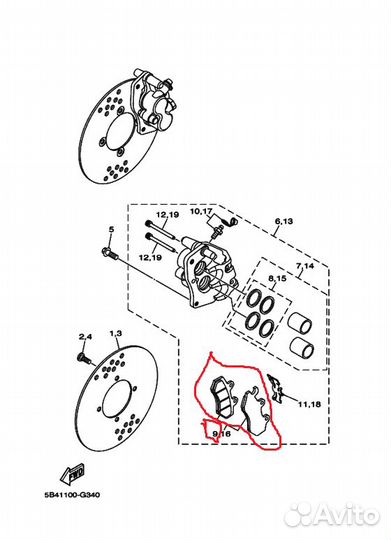 Тормозные колодки правые перед Yamaha rhino 700