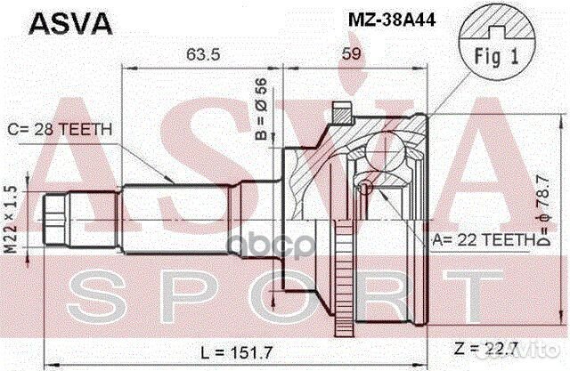 ШРУС наружный 22x56x28 MZ-38A44 asva