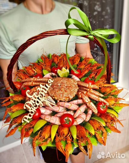 Морская корзина с крабом/вкусный подарок мужчине