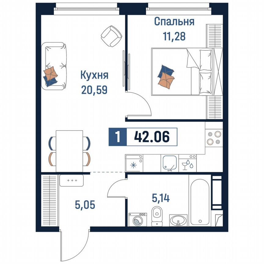 1-к. квартира, 42,1 м², 14/18 эт.