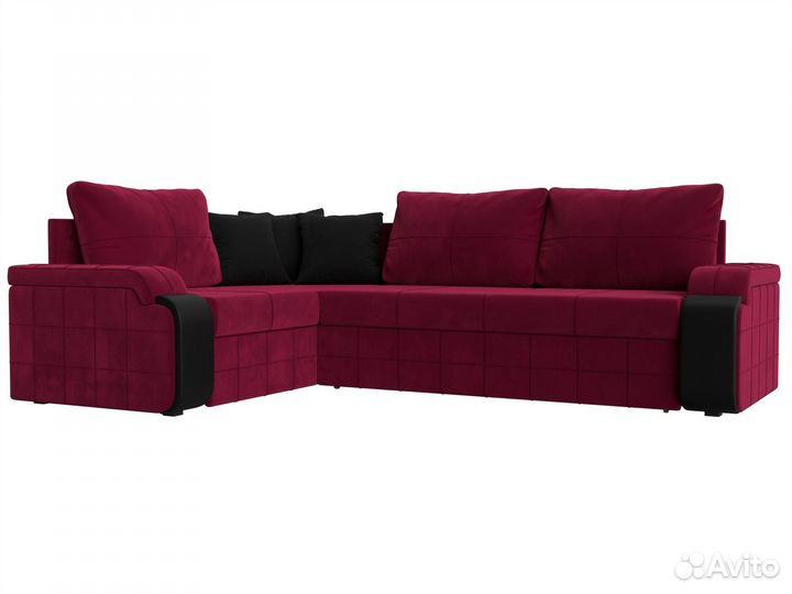 Диван угловой Николь левый угол, микровельвет, бордовый, черный, черный