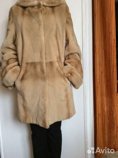 Шуба норка щипка бежевая 46 размер