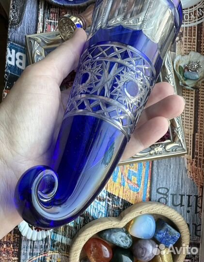 Винтажный хрусталь (рог кобальт 18 см)
