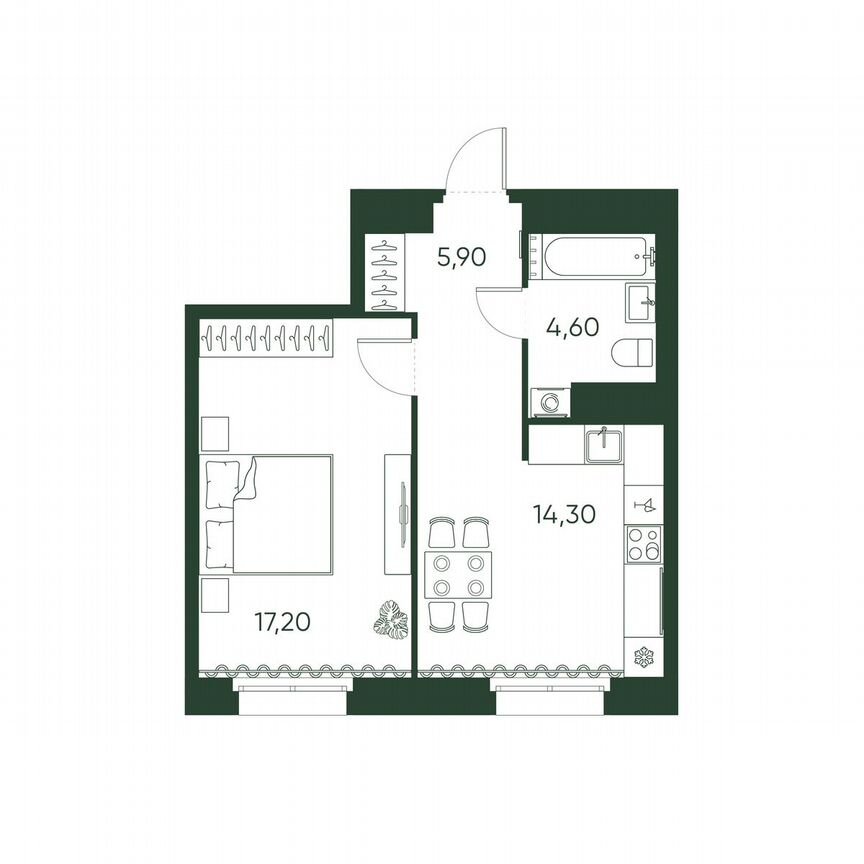 1-к. квартира, 42 м², 3/10 эт.