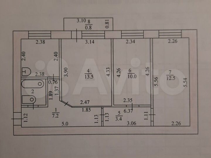 3-к. квартира, 55 м², 5/5 эт.