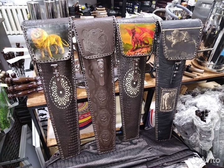 Шампуры в кожаных чехлах и получехлах