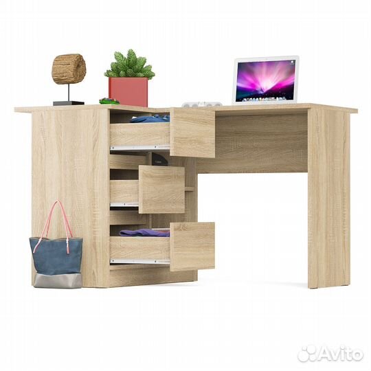 Угловой компьютерный стол Мори мс-16 левый дуб сонома, 124,4х84,9х76,6 см, ящики слева, не универсал