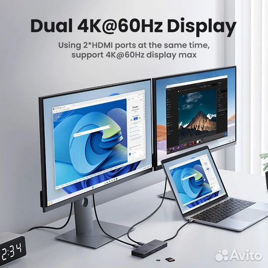 Usb хаб 10-в-1 Ugreen USB-C Hub, 4K+4K, USB 10Gbps