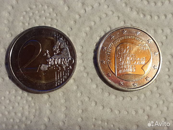 Эстония 2 евро 2022 UNC Литературное общество
