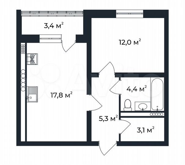 1-к. квартира, 44,3 м², 1/5 эт.