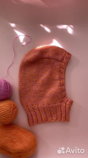 Шапка/балаклава ручной вязки, мериносовая шерсть