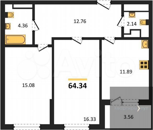 2-к. квартира, 64,3 м², 10/18 эт.