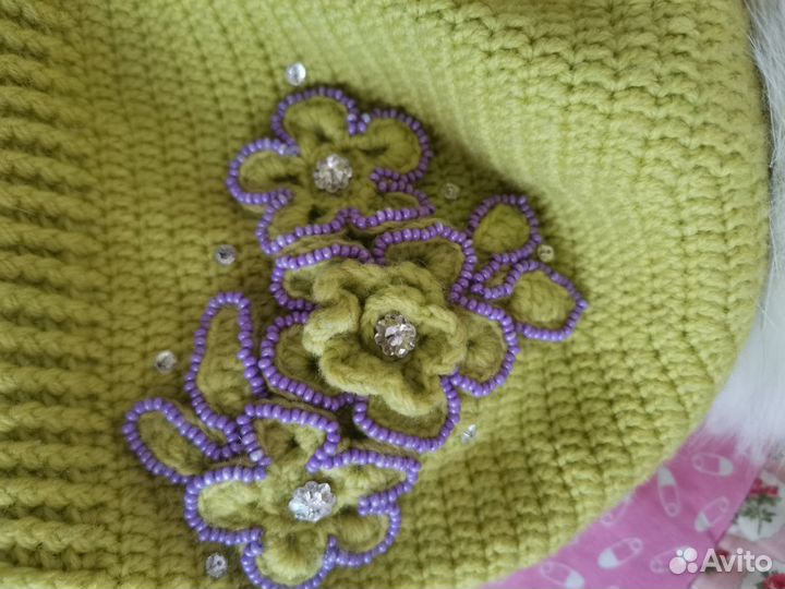 Шапка ручной работы, шерсть мериноса, натуральный